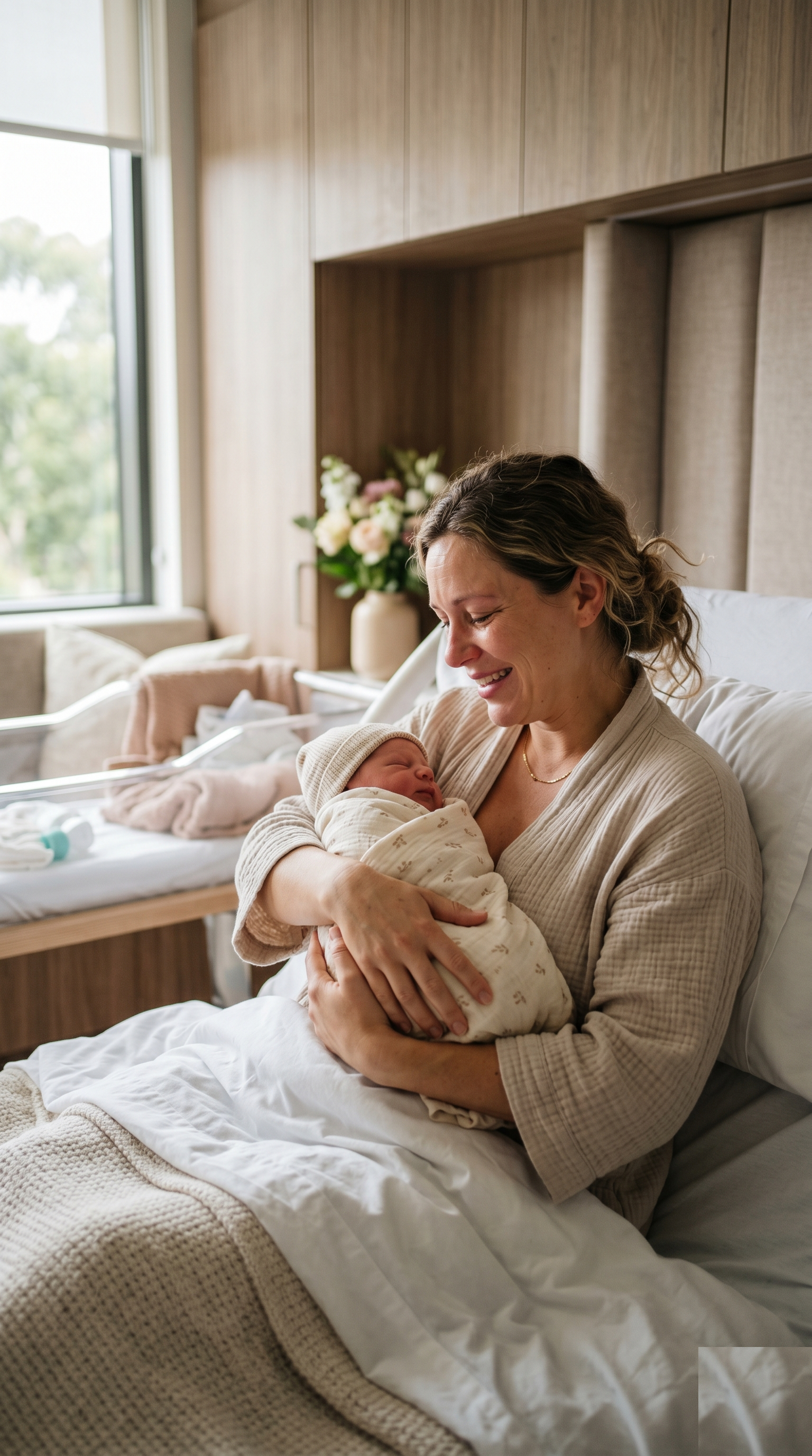 A mother holding her newborn for the first time