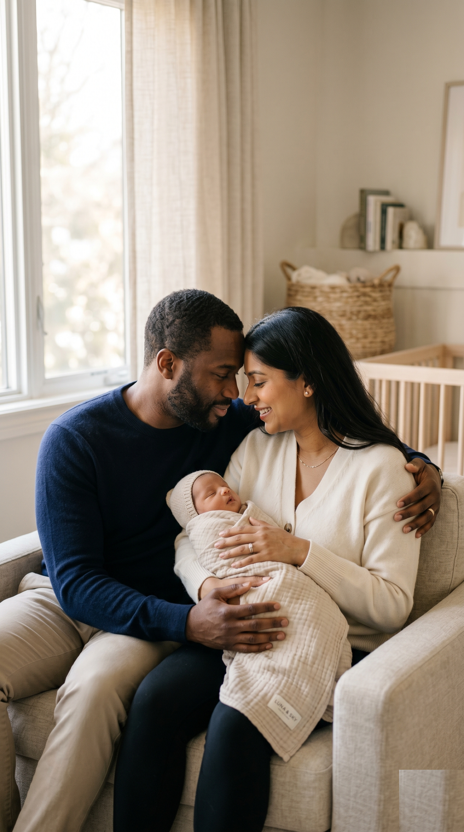 New parents meeting their newborn together